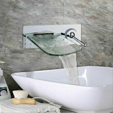 US Bathroom Wall Mount Waterfall Glass Spout Basin Sink Mixer Tap Bathtub Faucet