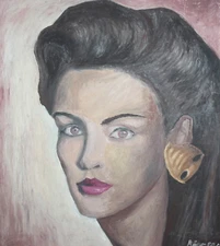 1996 Modernist woman portrait oil painting signed