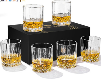 Whiskey Glasses Set of 6, 11 OZ Old-Fashioned, Rum & Scotch Glasses