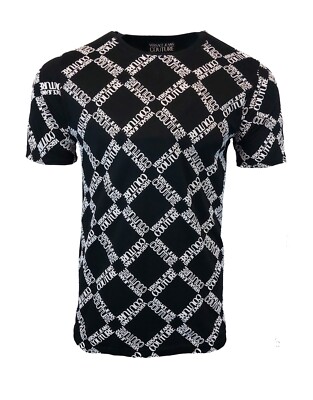 VERSACE JEANS COUTURE ALL OVER DIAMOND LOGO PRINT T-SHIRT BLACK & WHITE RARE