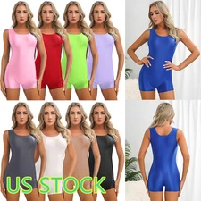 Womens Glossy Sleeveless Bodysuits Stretchy Sport Jumpsuit Rompers Swimwear