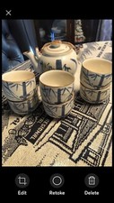 Asian Inspired Bamboo Design Ceramic Tea Set 7 Pieces  