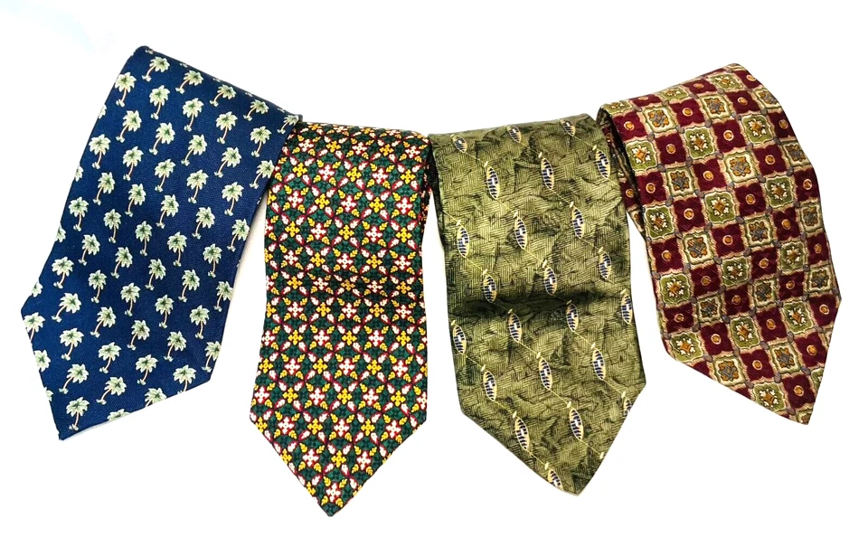 LOTE de 4 Corbatas de Seda Corbata Gap Bill Blass Tommy Bahama Rojo Verde Azul Palmeras Foto 3 de 4