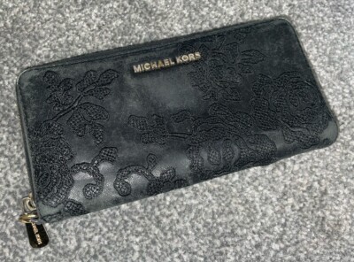 Michael Kors Black Lace Floral Flower Purse Gold Hardware MK