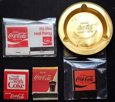 Vintage COCA-COLA TIN ASHTRAY & Lot of 5 MATCH BOOKS