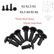 2mm 3mm 4mm 5mm 6mm Plastic Snap Rivet Various Sizes LengthsRivets Black Nylon