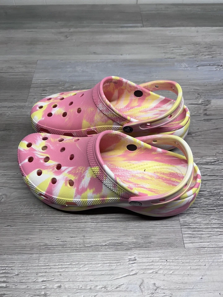Crocs Women's Platform Clog Sz 10 Tie Dye Yellow Pink White Rubber Shoe Slip On - Image 2 of 4