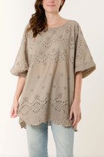 Women's Casual Oversized Floral Embroidery Pull On Blouse Tunic Top