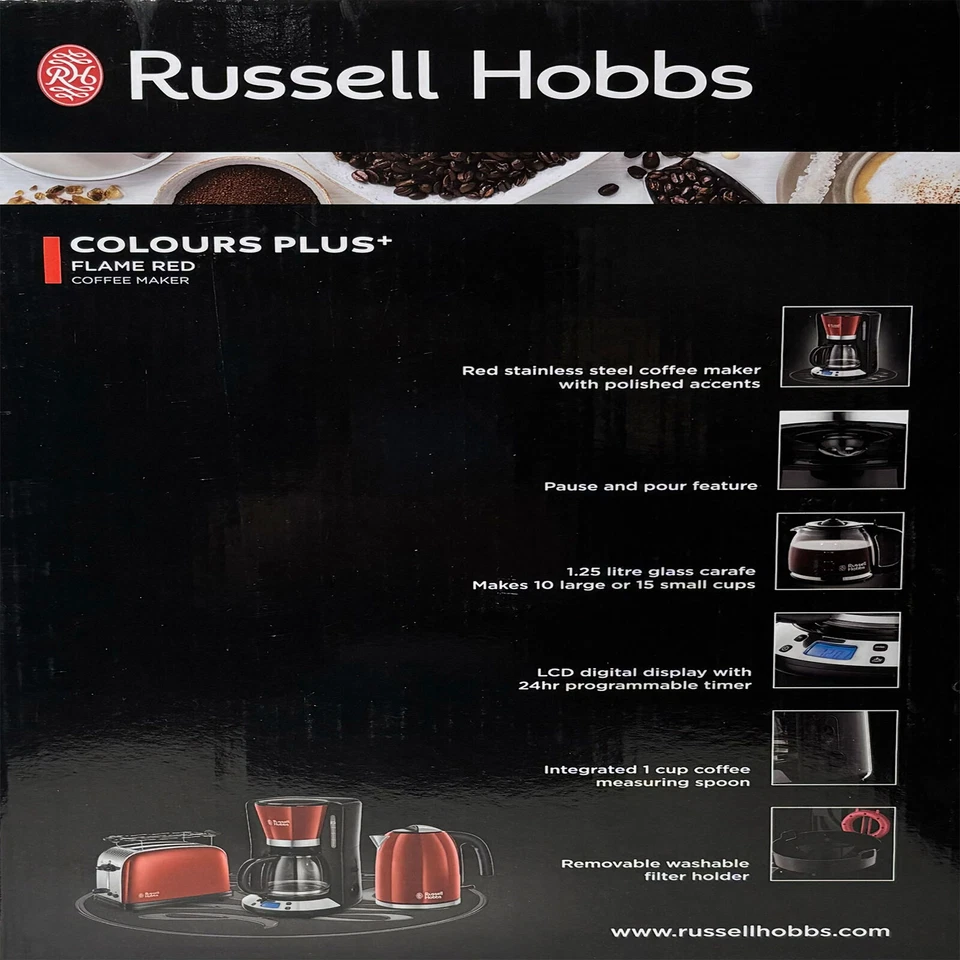 Russell Hobbs 24031-56 Colour Plus+ Flame Red Digitale Glas-Kaffeemaschine rot - Bild 3 von 4