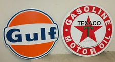 2 Large Vintage Style 24" Texaco & Gulf Gas Station Signs Man Cave Garage Decor 