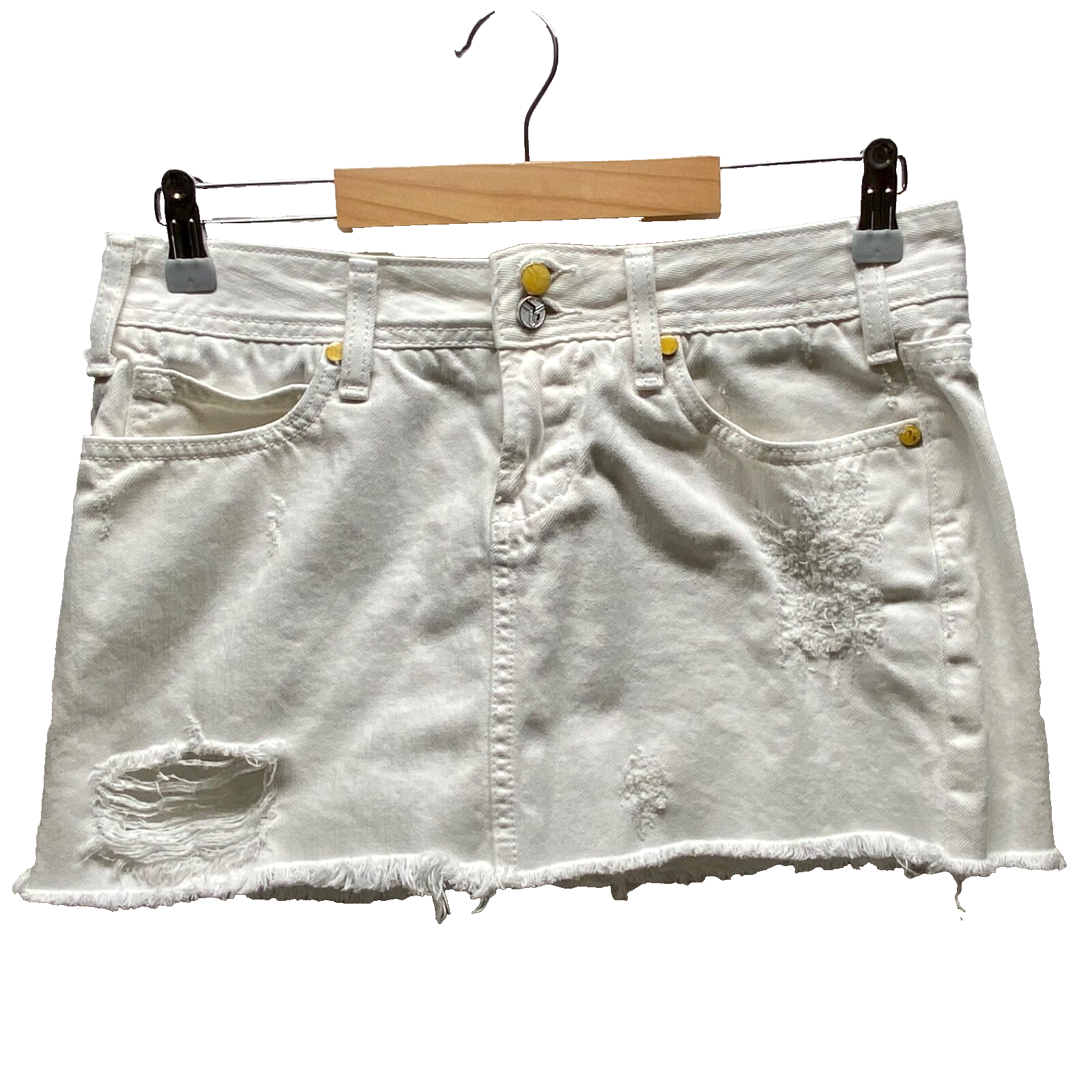 Vigoss Ritz Distressed White Denim Mini Skirt Raw Hem Women's 5/6 EUC