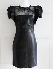 🆓US🛃  PRE-FALL 2011 Valentino lace detail ruffle sleeves black leather dress 4