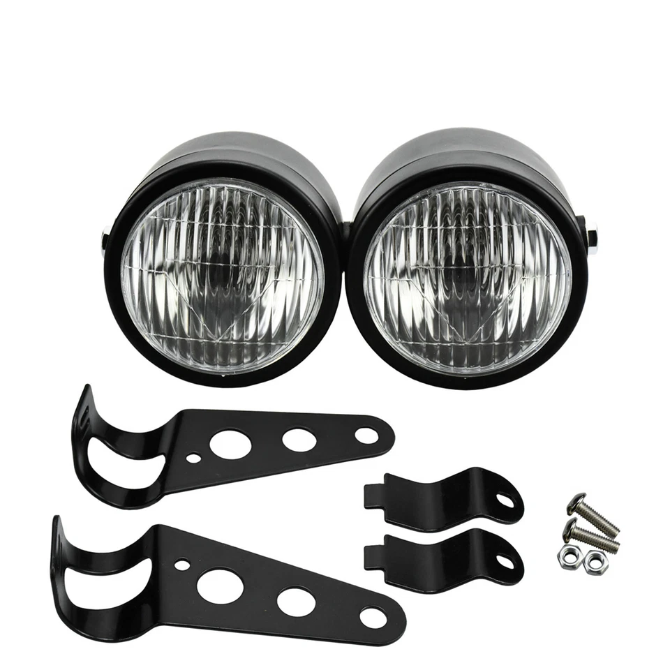Motorcycle Dual Sport Twin Headlight Head Lamp w/Mount Bracket Fit For Harley - Image 2 of 4
