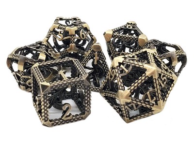 Old School Dice: Hollow Metal 7-Piece Set - The Kraken - Ancient Gold