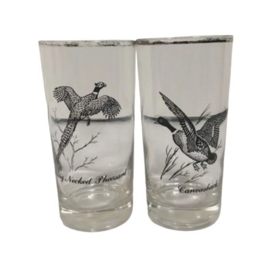Federal Glassware Sportsman Canvasback Duck Ring Necked Pheasant Set of 2 VTG
