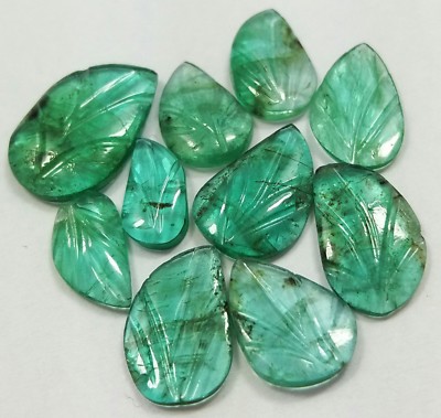 9.80 Ct Natural Leaf Shape Hand Carved Zambia Emerald Lot Good Quality Untreated