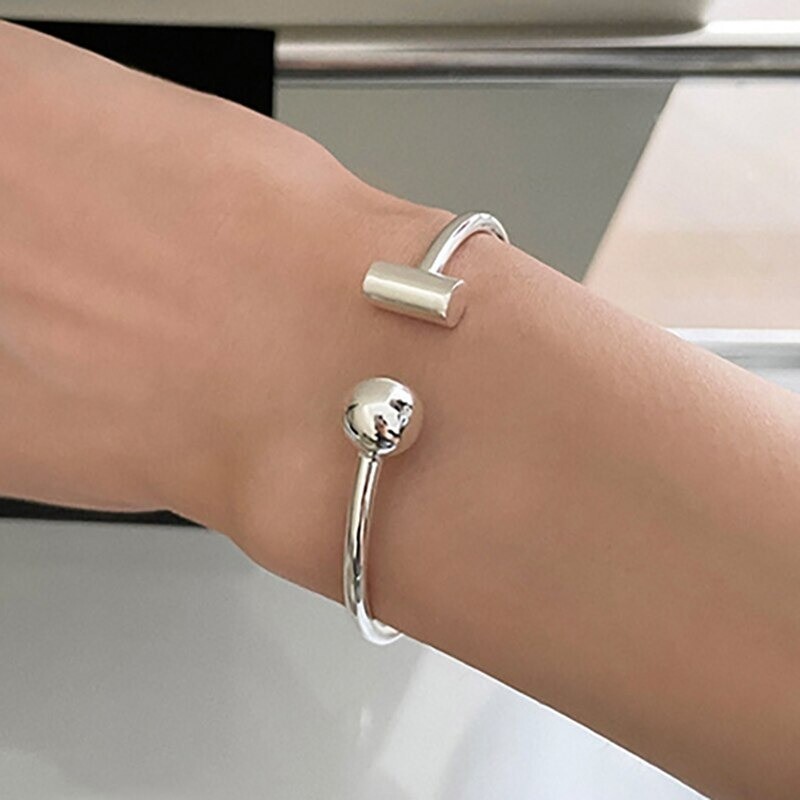 925 Sterling Silver Vintage Unique Trendy Open Cuff Bracelet