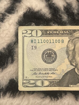 $20 2013 True Binary Double Quad Repeater 4 Pairs Fancy Serial #    11001100