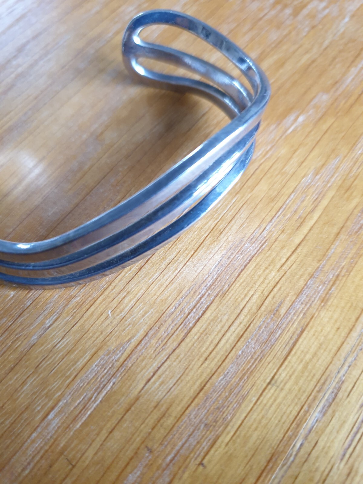 29.7g Heavy Triple Wave Cuff Bangle Solid Silver … - image 3
