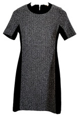halogen sheath dress size 0 black gray tweed zipper short sleeved knee length