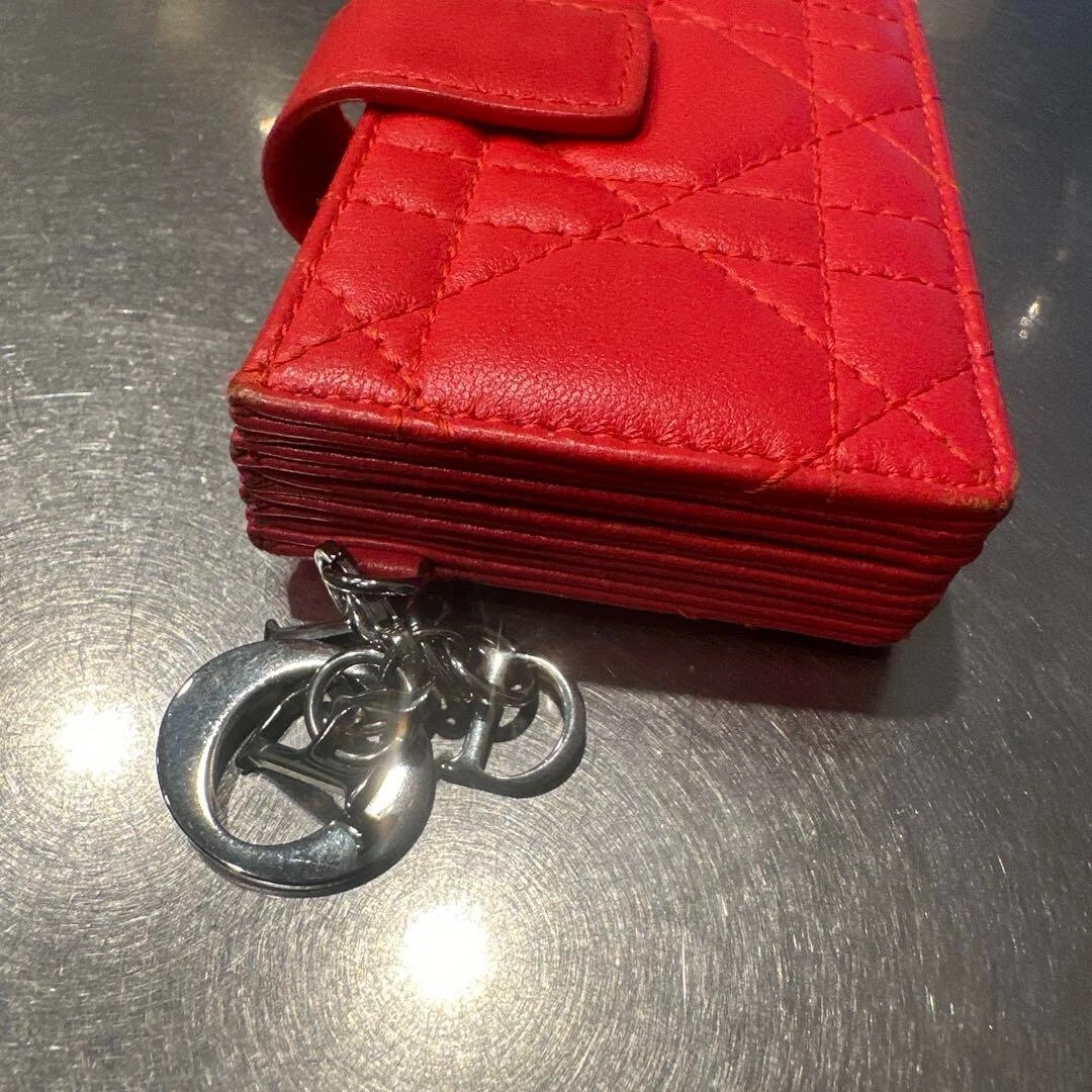 Étui à cartes compact Christian Dior Lady Canage cuir véritable rouge