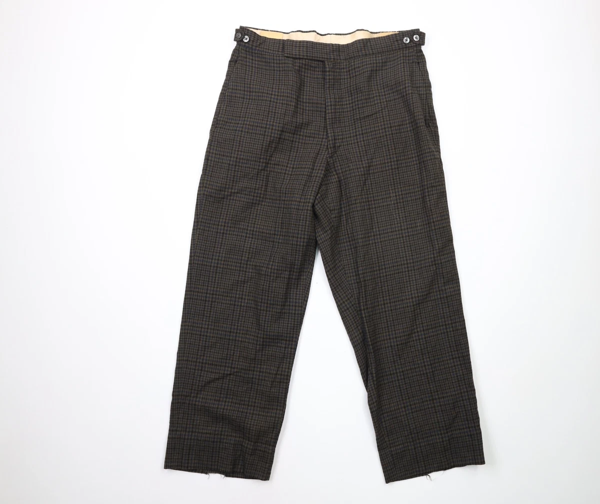 Vintage 30s Mens Size 32x28 Distressed Wool Wide Leg Pants Trousers Plaid USA