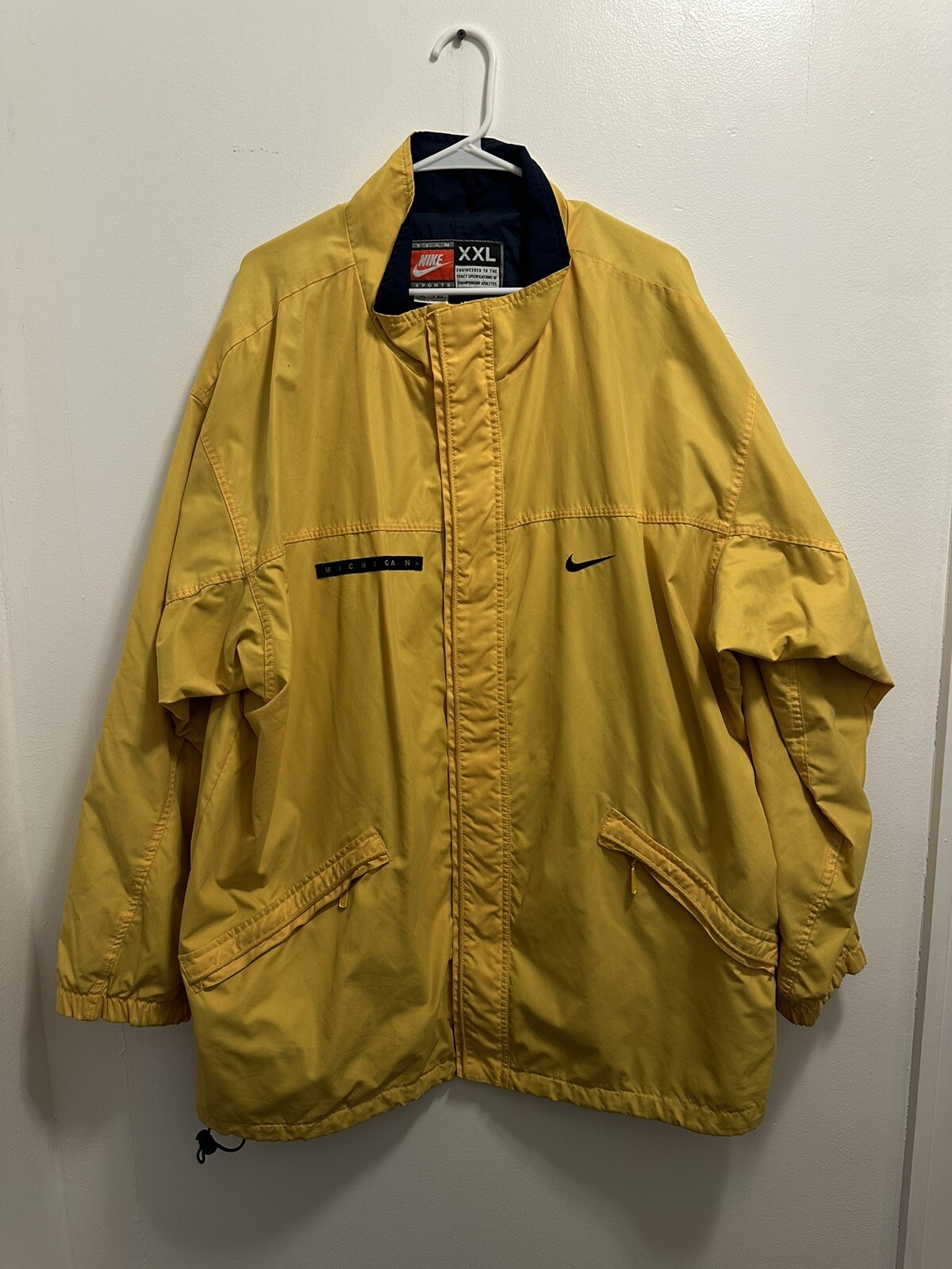 Vintage Nike NCAA Michigan University Yellow Windbreaker Jacket 1990s XXL