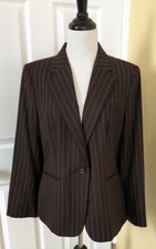 CHAPS Dark Brown/Beige Pinstripe Lined Wool Dress Jacket w/ Pockets (10) NEW