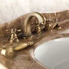 Antique Brass Widespread 5 Hole Bathtub Faucet With Handheld Shower Head ftf051