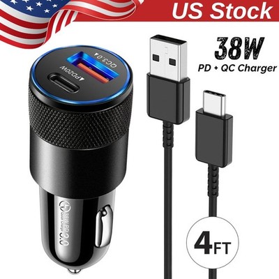 PD 38W Fast Car Charger Adapter USB Type C Cord For iPhone 15 16 17 Air/Samsung