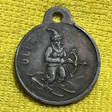 Vintage National Ski Patrol Norse God ULLR Good Luck Snow Skiing Metal Keychain
