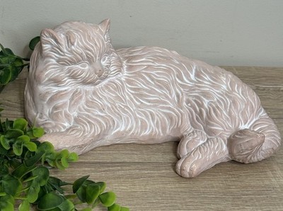 Vtg Clay Pottery Cat / Kitten 11.5  Figurine Home Decor Lying Down 1988 Stamped