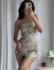 ZARA NEW WOMAN STRAPPY SEQUIN MINI DRESS SILVER SIZE M 4772/368