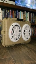 Pyle Hydra Portable Speaker System Tan White Dual Speakers Hard Case