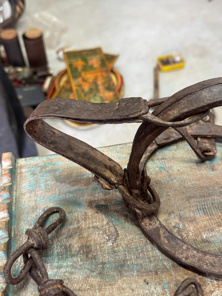 Vintage Rare Rustic Iron Hand Crafted Spikes Forest Animal Rescue Chain Loop - Image 3 of 4