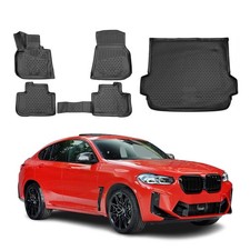 For BMW X4 19-25 Classic 1st, 2nd Row & Cargo Black Floor Mat & Cargo Liner Set