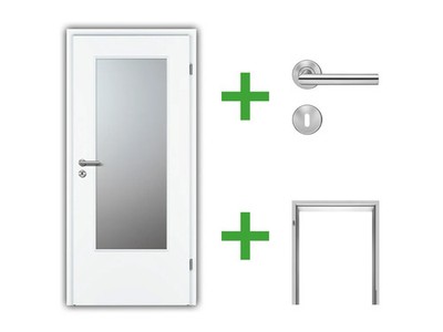 Türenset CPL Premium Weißlack RAL 9016 mit Lichtausschnitt - Türblatt, Zarge