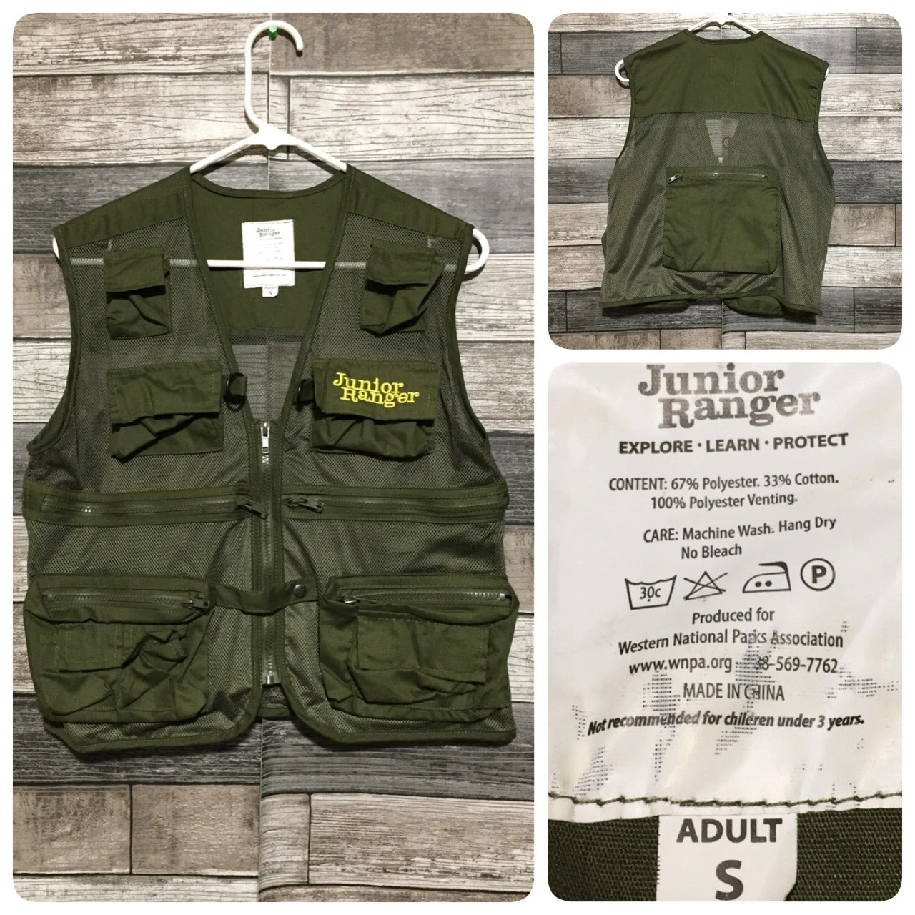 Junior Ranger Vest Adult Small Green Mesh National Park Ranger Camping M8