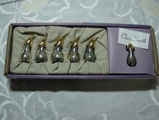 6er Set silber & goldfarbene Lebensfreude Auberginen Kartenhalter Chris Smith