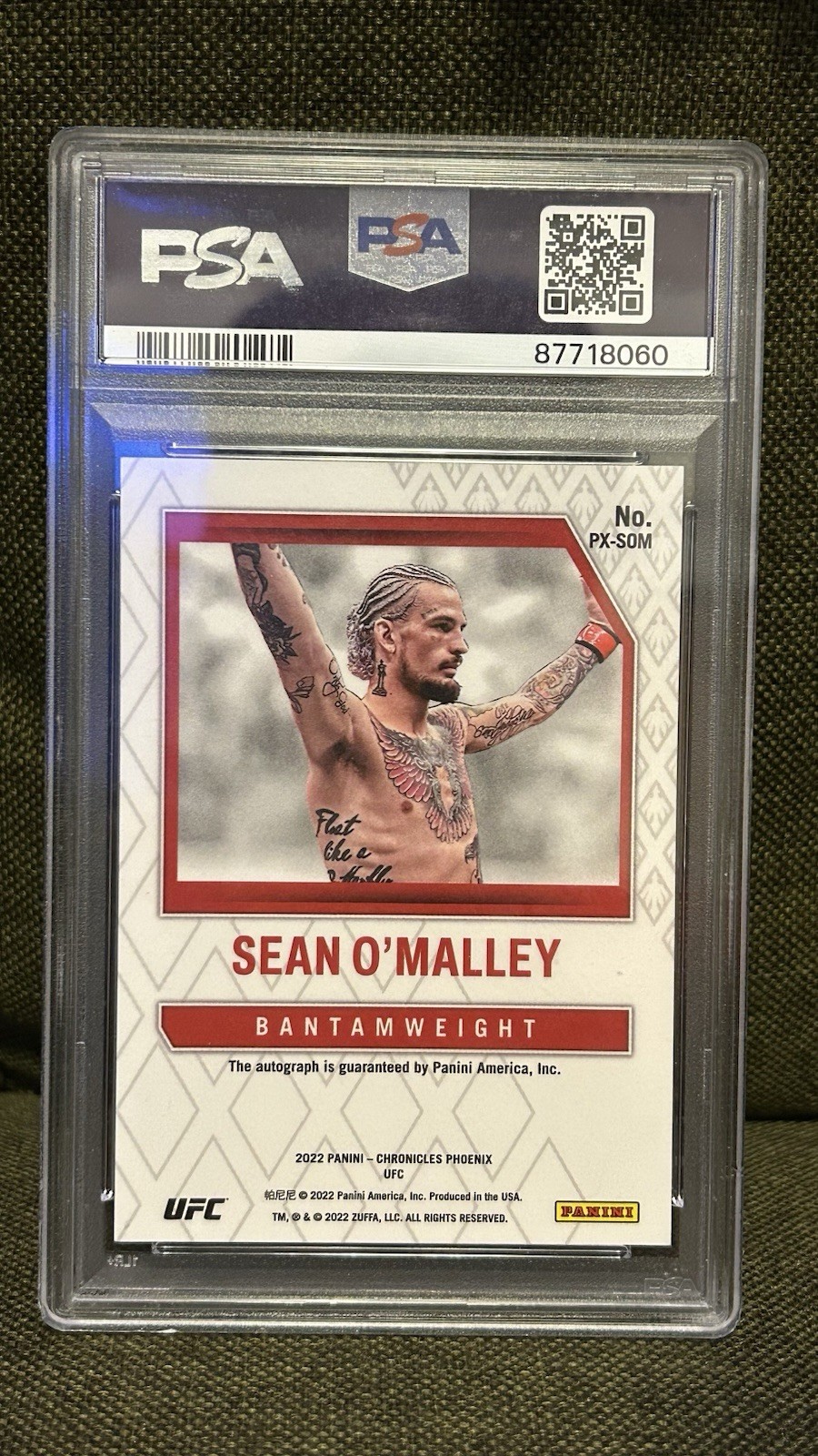 2022 Panini Chronicles UFC Sean O’Malley Phoenix Auto #PXSOM PSA 10 Auto 10 view 2