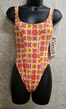 Vintage Late 1980's/1990's Kiarah Juniors Retro Floral Swimsuit New w/ Tags