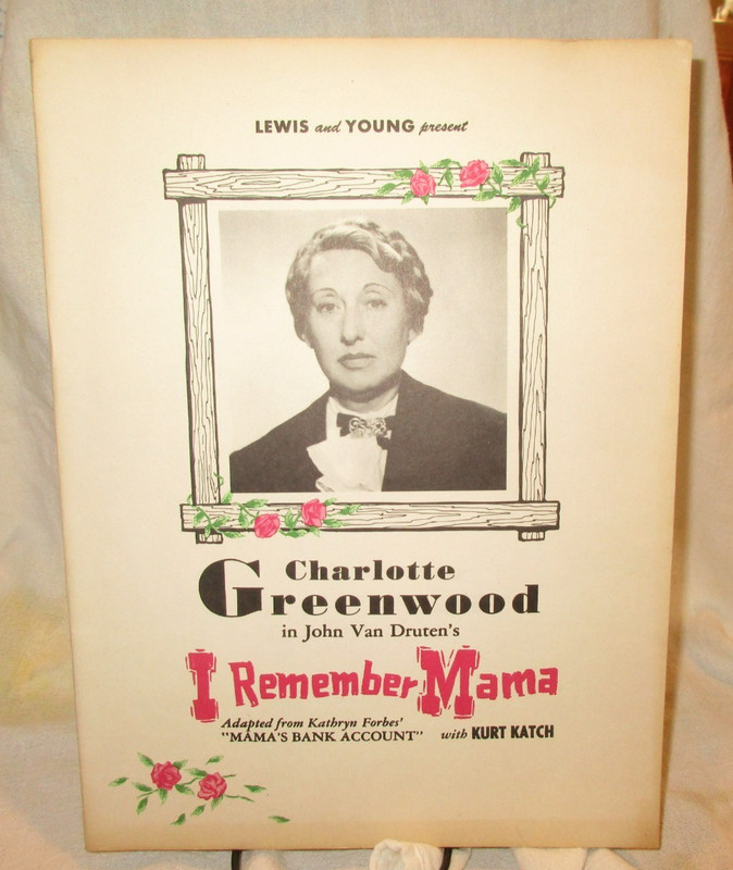 I REMEMBER MAMA 1940s Theatre Souvenir Program. Featuring Charlotte Greenwood
