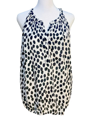 LOFT Ann Taylor Blouse S Black White Polka Dot Sleeveless V-Neck Top