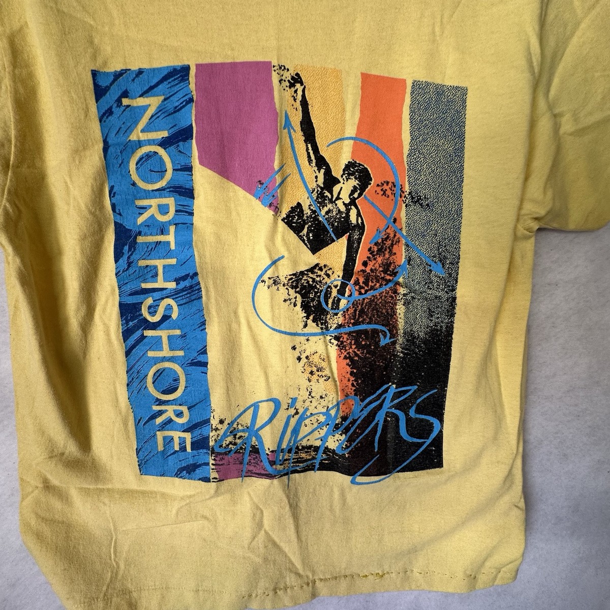 Vintage 90s Surf Zone Yellow Northshore Surfer Graphic Made in USA