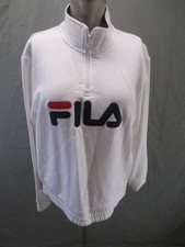 Fila Size M Mens White Cotton Blend Soft Sheele 1/4 Zip Activewear Pull Over 488