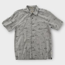 Quiksilver Waterman Shirt Mens Small Gray Boat Print Comfort Fit Casual Beach