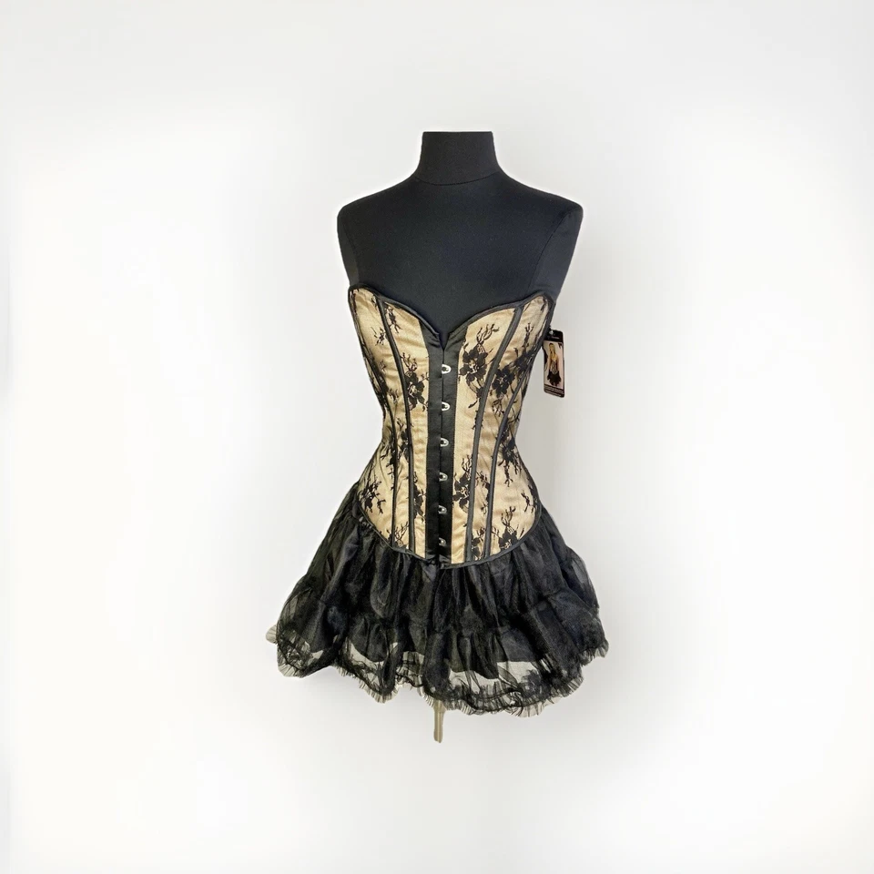 Black Lace Up Corset Tutu Waist Cincher Burlesque Cosplay Steampunk Halloween Sm - Image 3 of 4