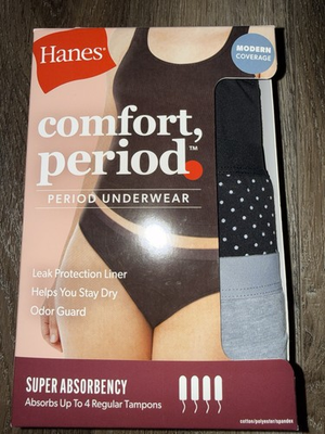 #ad Hanes Womens Period Bikini Underwear Panties 3 Pack Super Leak Protection XL $22.24