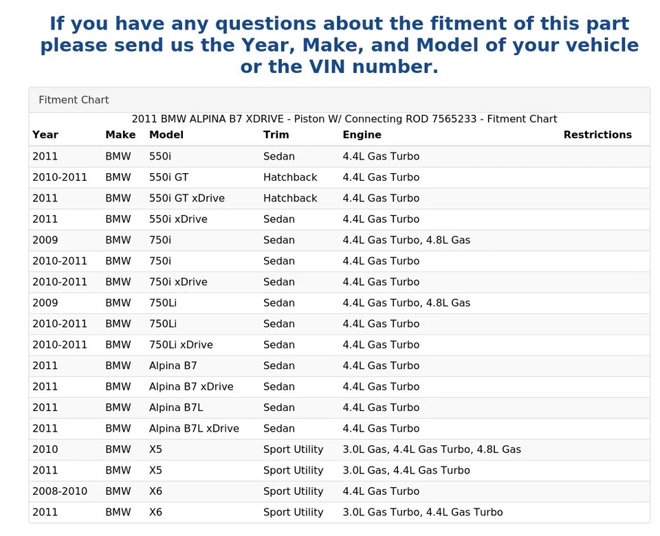 2011 BMW ALPINA B7 XDRIVE - Piston W/ Connecting ROD 7565233 - Image 4 of 4