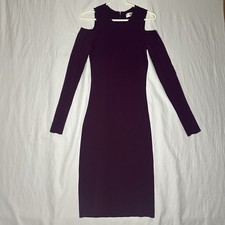 ELIZA J Long Sleeve Cold Shoulder Knit Sheath Stretch Midi Bodycon Plum Dress S